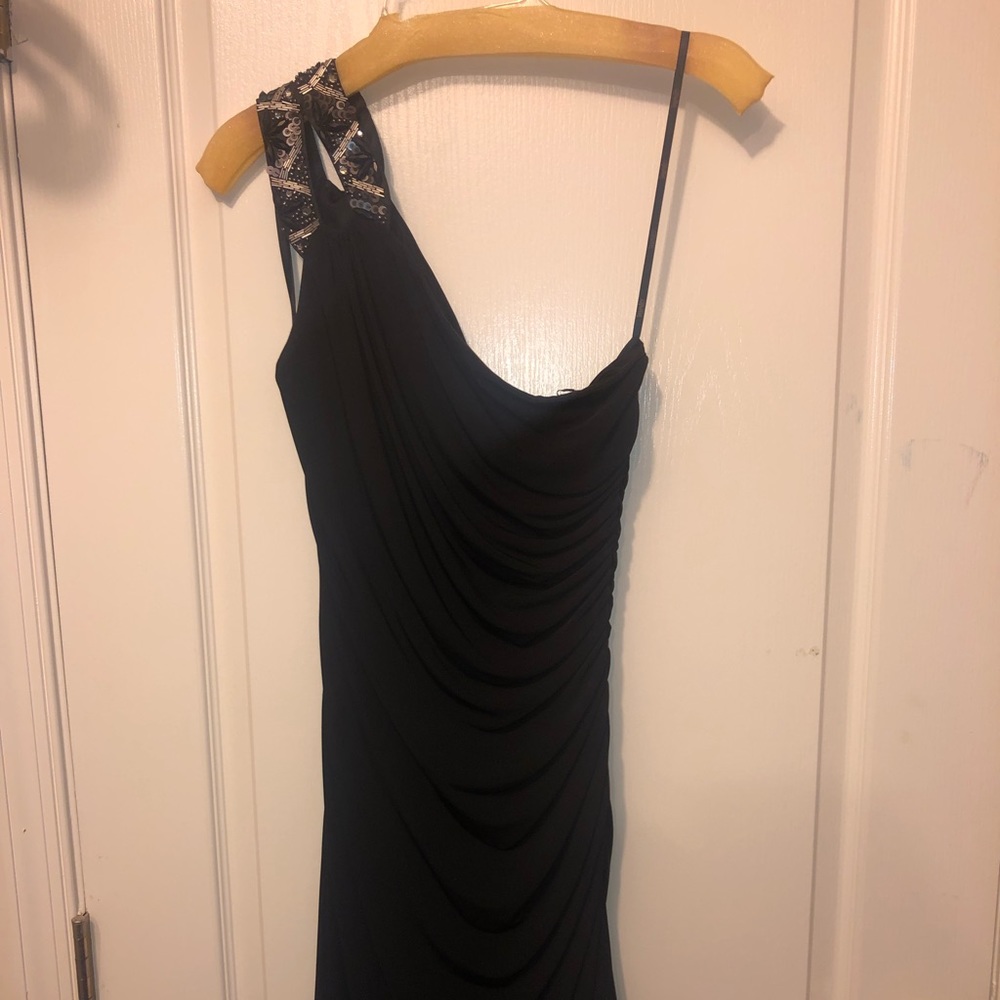 Black one shoulder beaded dress